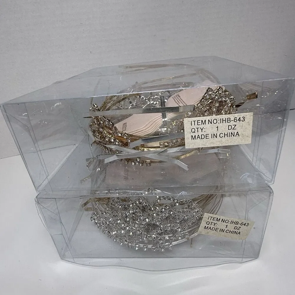 2 Dozen Gold & Silver Tone Metal Rhinestone Tiara Crown Lot 24 Pieces All New